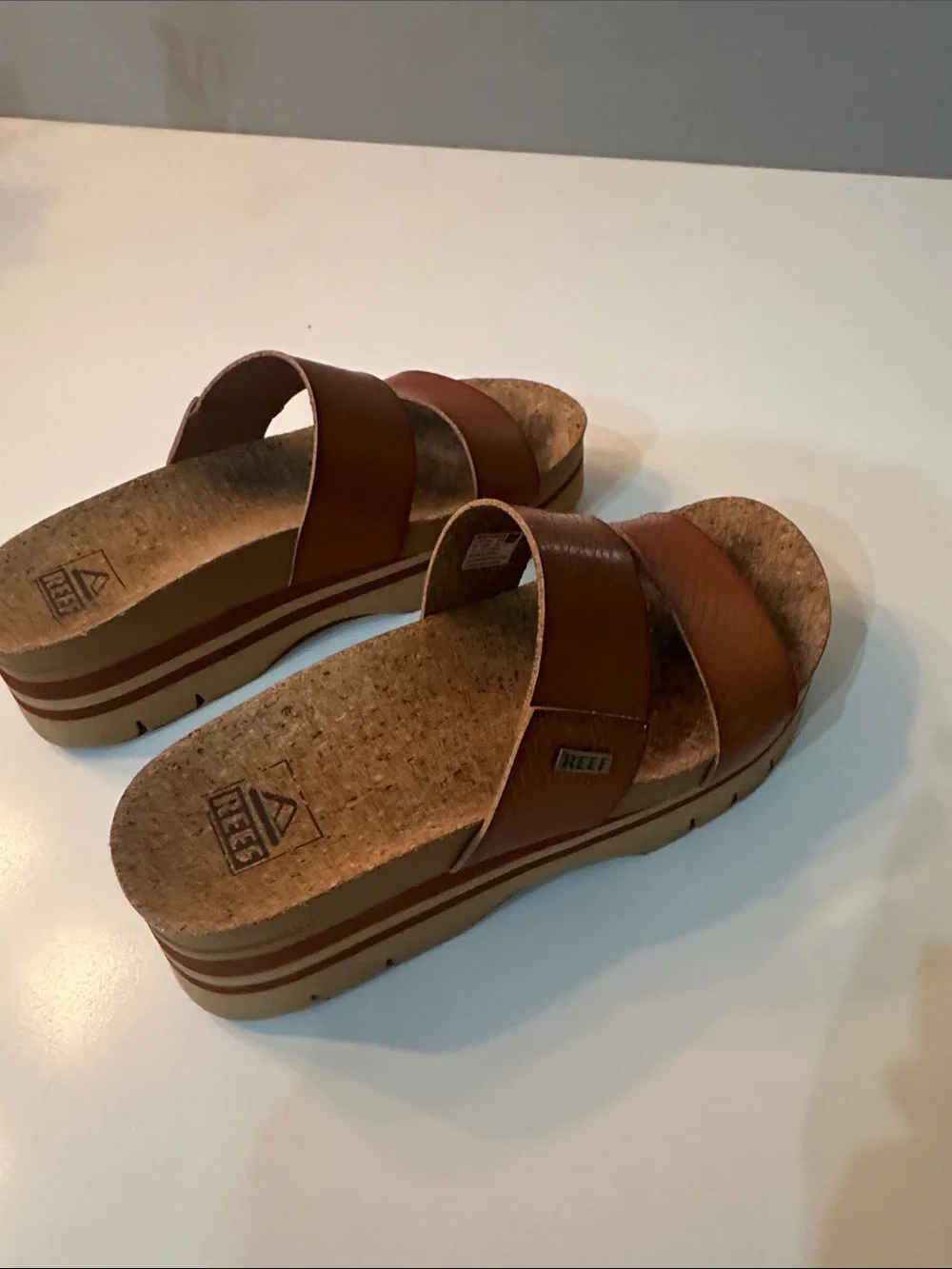 Reef Tan Leather Dual-Strap Cork Slide Sandals - Picture 4 of 4